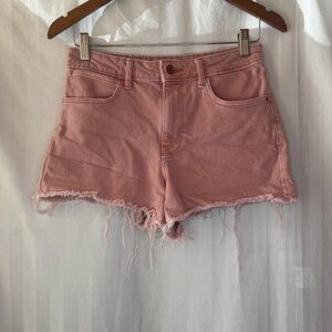Wrangler Mid Rise Vintage Shorts Cut Off Pink Denim Women 26 Raw Hem Cotton READ